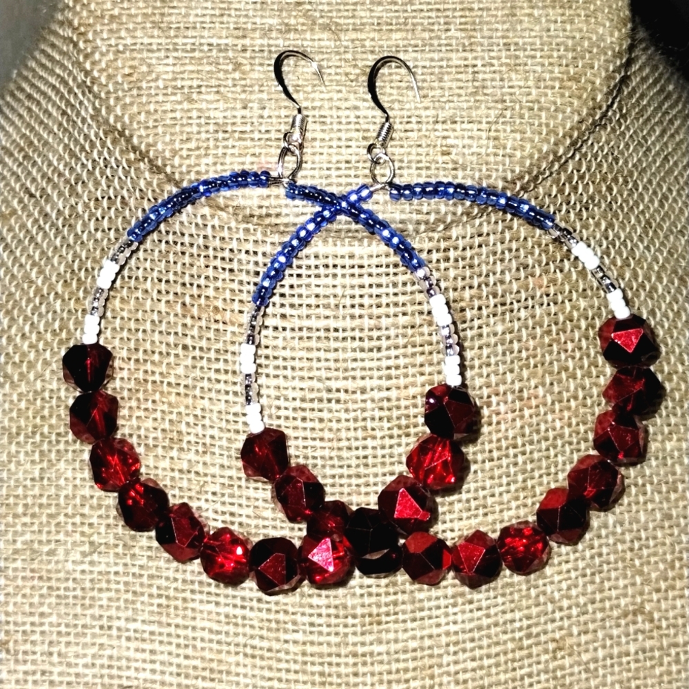 Patriotic beaded earrings ♥️ 🤍 💙 hoops